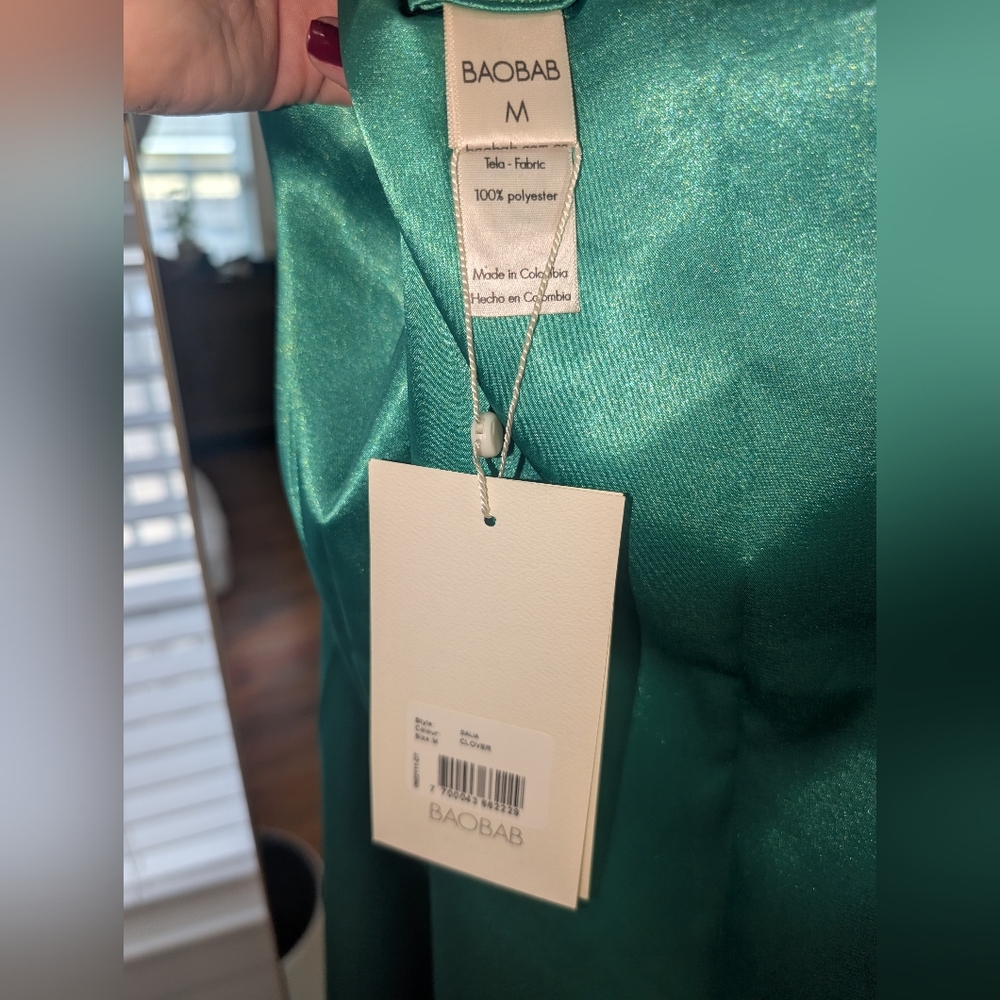 Baobab Collection Teal Green Satin Slip Dress - Picture 2 of 3